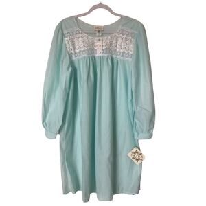 Nicole Blue Nightgown LARGE Grannycore Pajama Eyelet Lace Bodice Lightweight